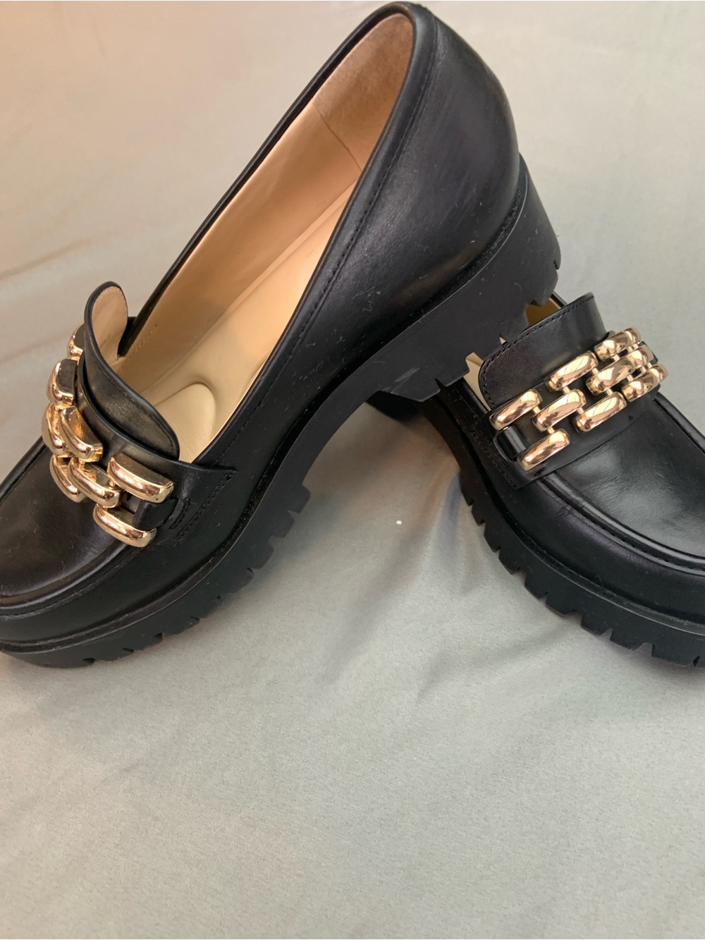 ANTONIO MELANI Black Leather Loafers with Gold Chain - Picture 3 of 7